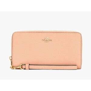 New Coach C3441 Long Zip Around Crossgrain Leather Wallet Faded Blush